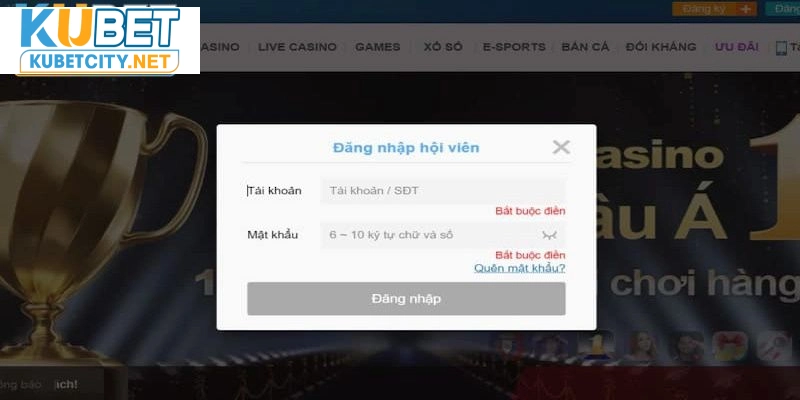 Hội viên điền chính xác thông tin đăng nhập Kubet để vào cổng game